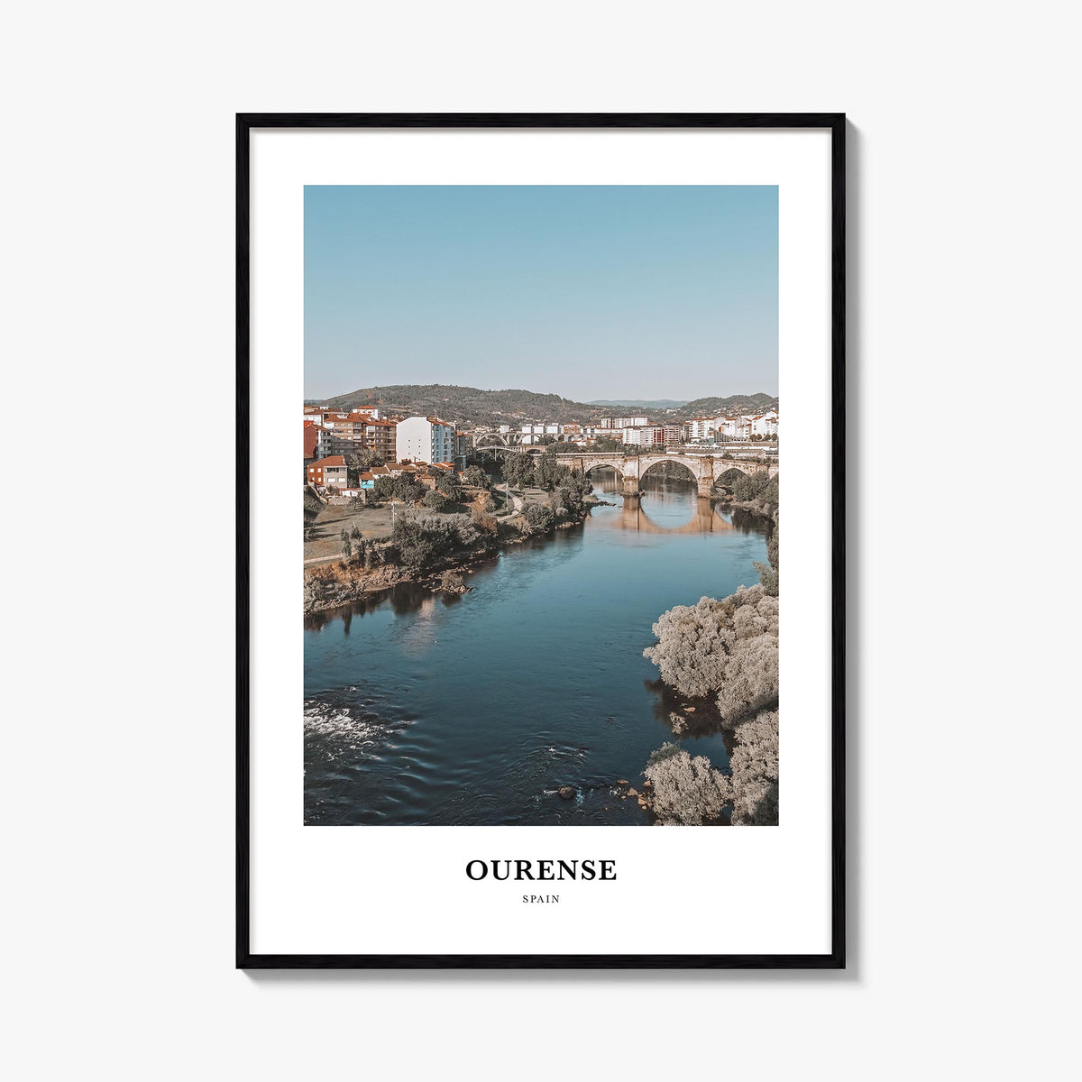 Ourense colorful classic poster of Spain – vertical wall art, unframed print shown in interior mockup