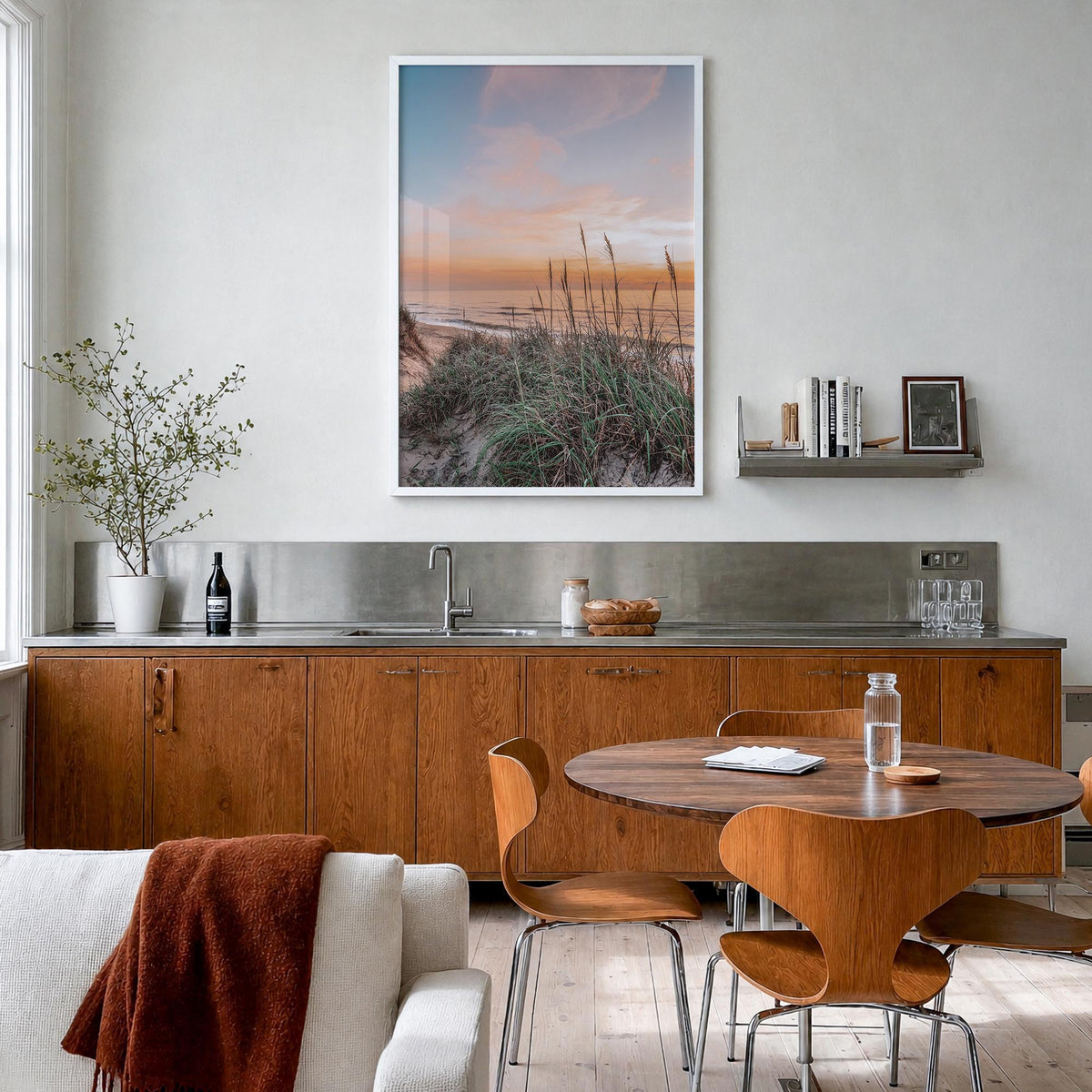 Outer Banks no. 1 colorful photo poster of North Carolina & Virginia, USA – vertical wall art in white wood frame, hanging on