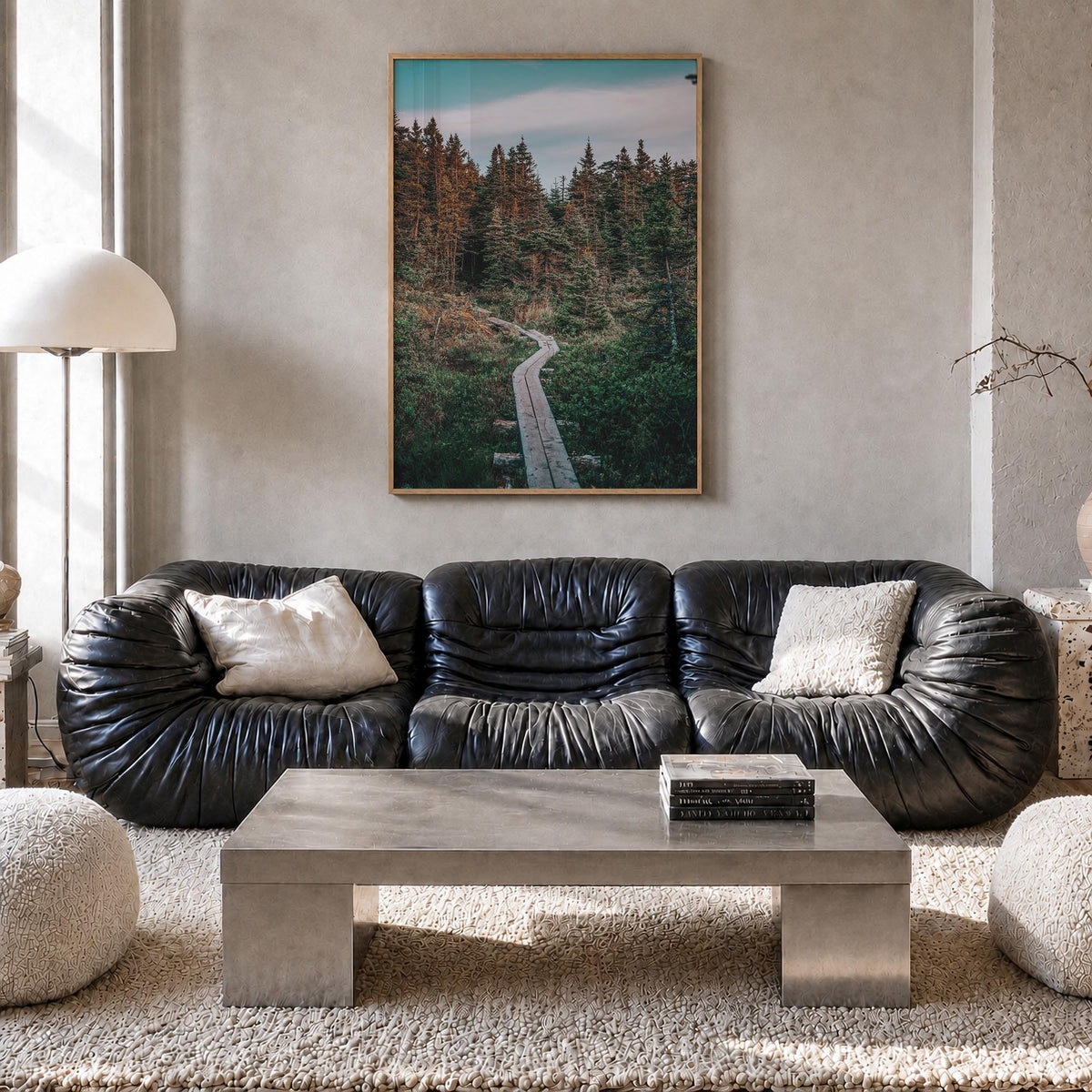 Outer Cove colorful photo poster of Canada – vertical wall art in natural wood frame, hanging on wall