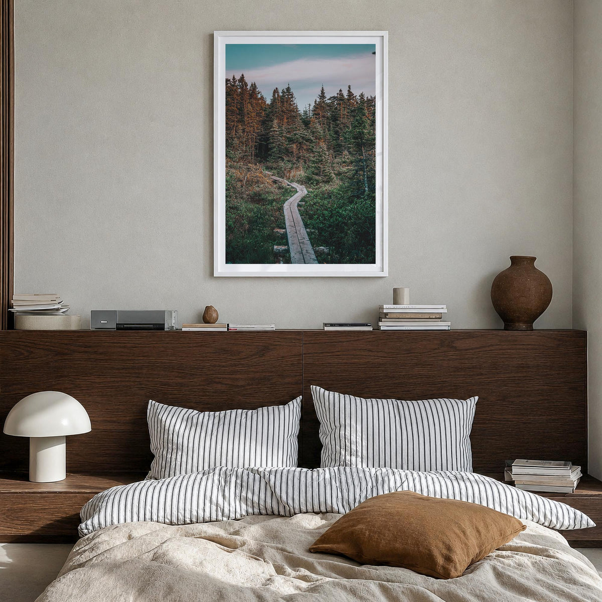 Outer Cove colorful photo poster of Canada – vertical wall art in white wood frame with white border, hanging on wall