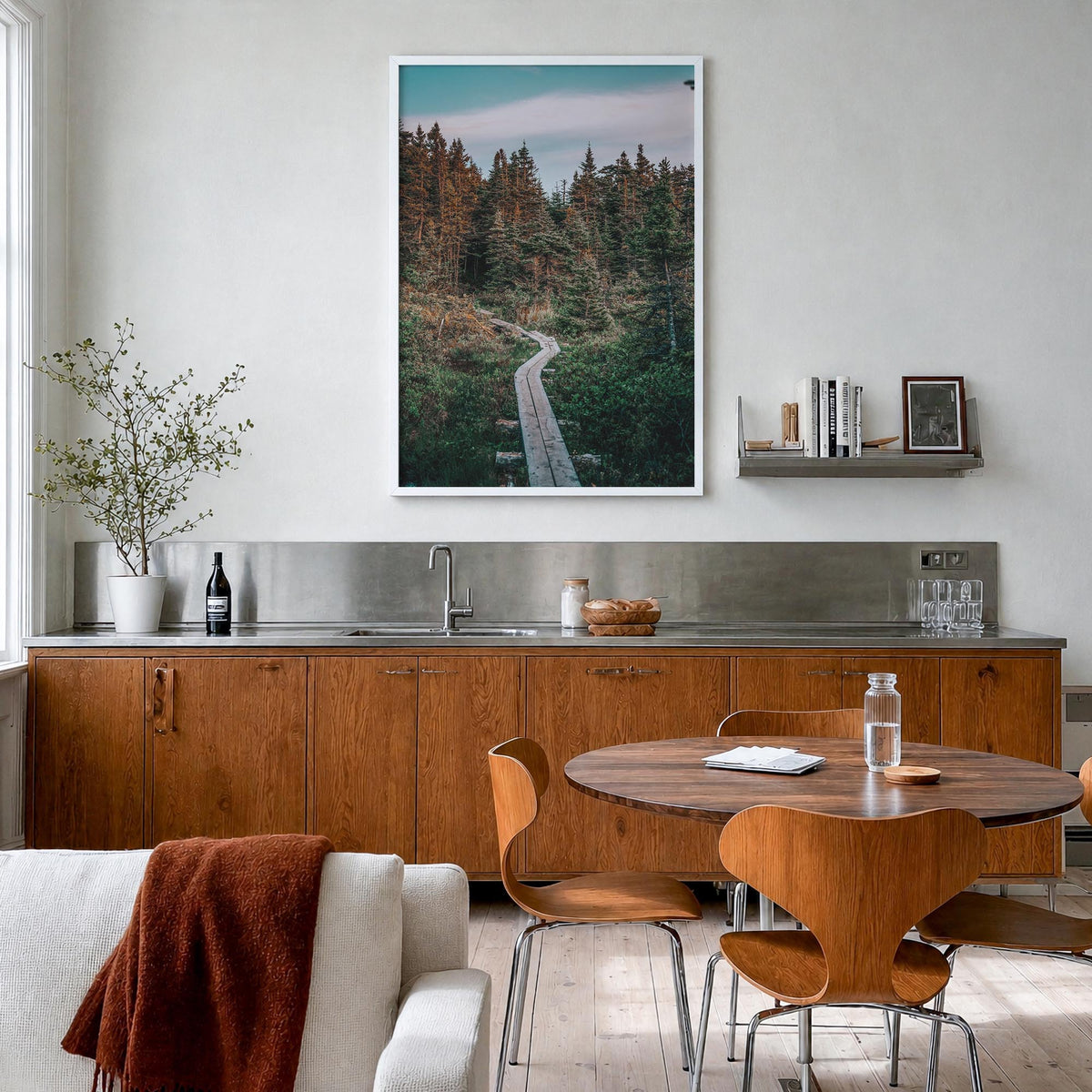 Outer Cove colorful photo poster of Canada – vertical wall art in white wood frame, hanging on wall