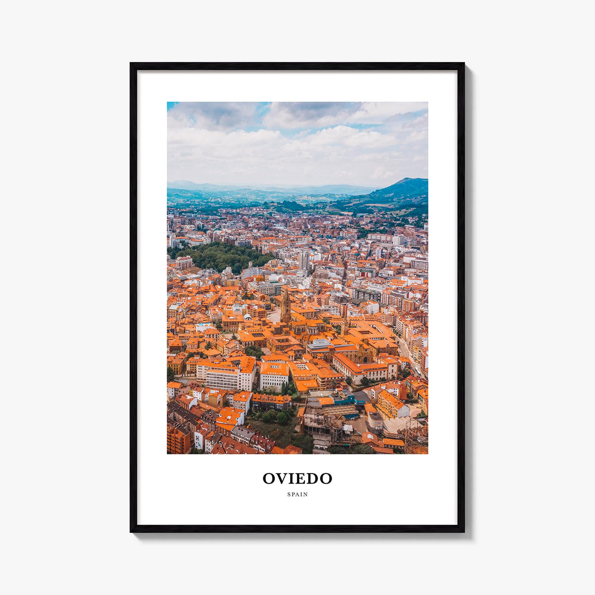 Oviedo colorful classic poster of Spain – vertical wall art, unframed print shown in interior mockup