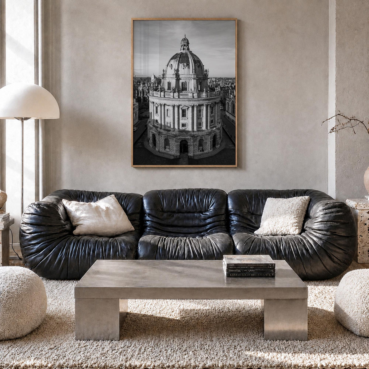Oxford, England black & white photo poster of United Kingdom – vertical wall art in natural wood frame, hanging on wall