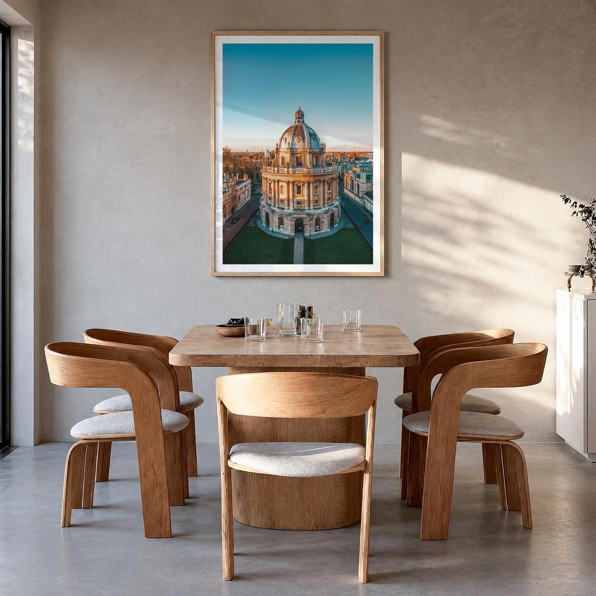Oxford, England colorful photo poster of United Kingdom – vertical wall art in natural wood frame with white border, hanging