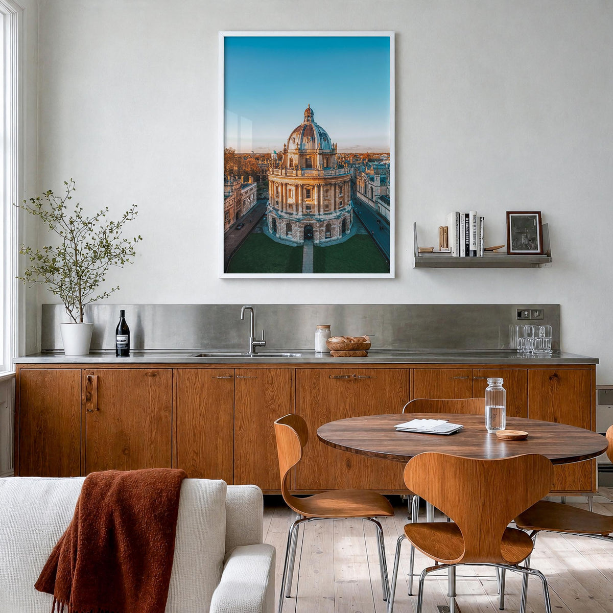 Oxford, England colorful photo poster of United Kingdom – vertical wall art in white wood frame, hanging on wall