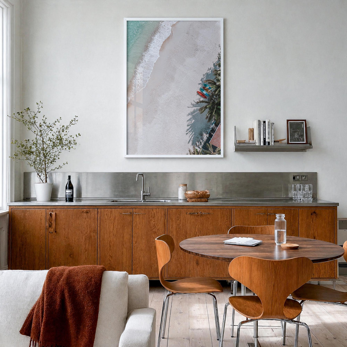 Pacific Beach no. 2 colorful photo poster of San Diego, California – vertical wall art in white wood frame, hanging on wall