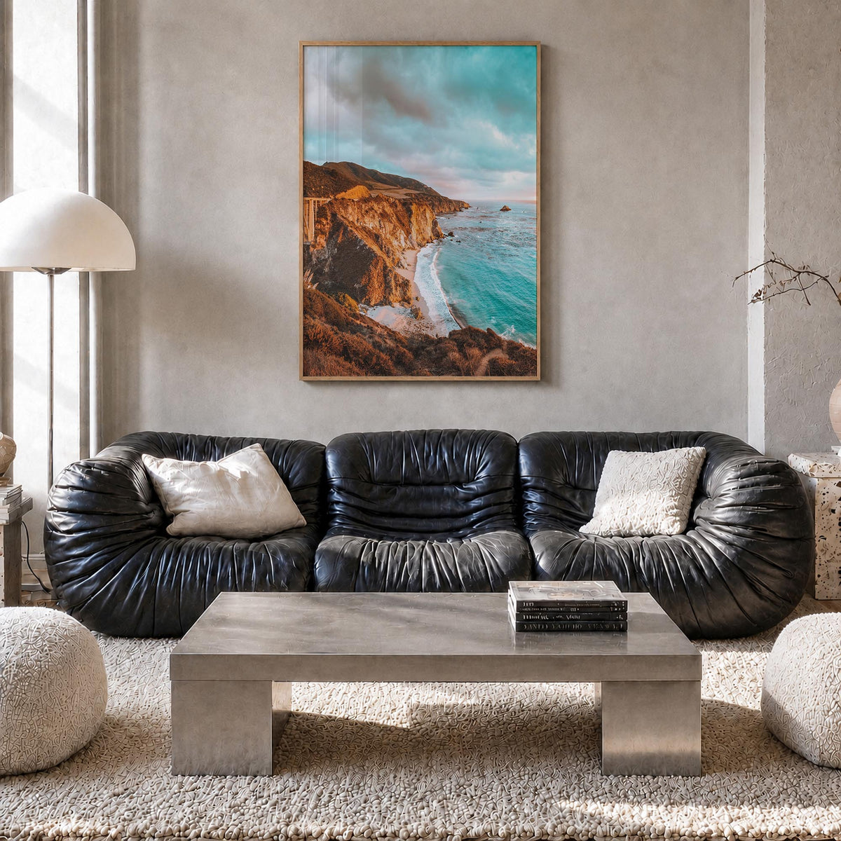Pacific Coast Highway no. 1 colorful photo poster of California, USA – vertical wall art in natural wood frame, hanging on wa