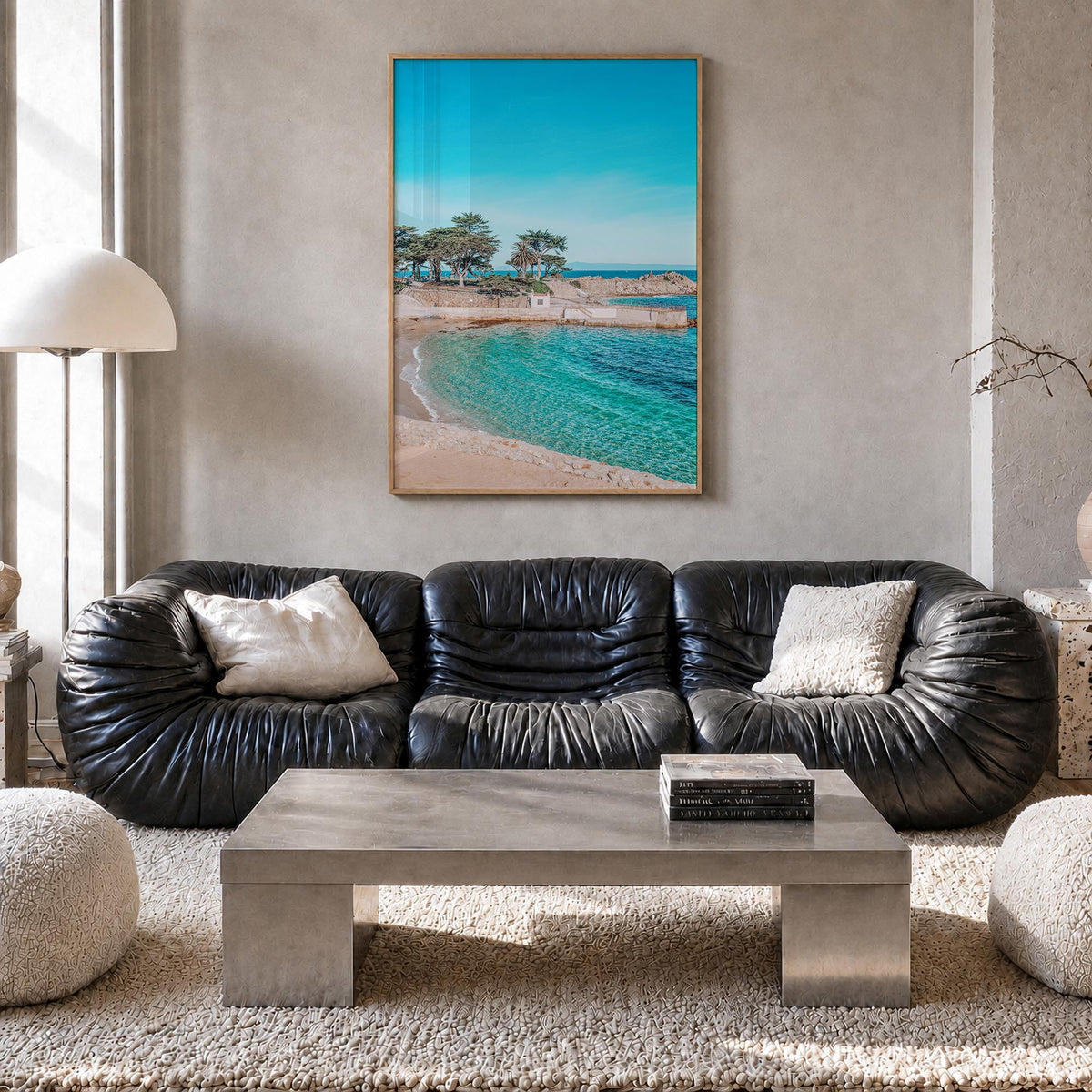 Pacific Grove colorful photo poster of California, USA – vertical wall art in natural wood frame, hanging on wall