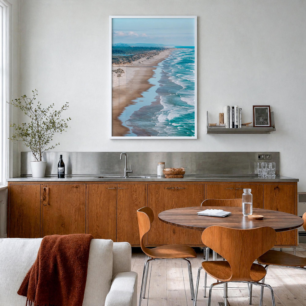 Pacific Northwest colorful photo poster of United States & Canada – vertical wall art in white wood frame, hanging on wall