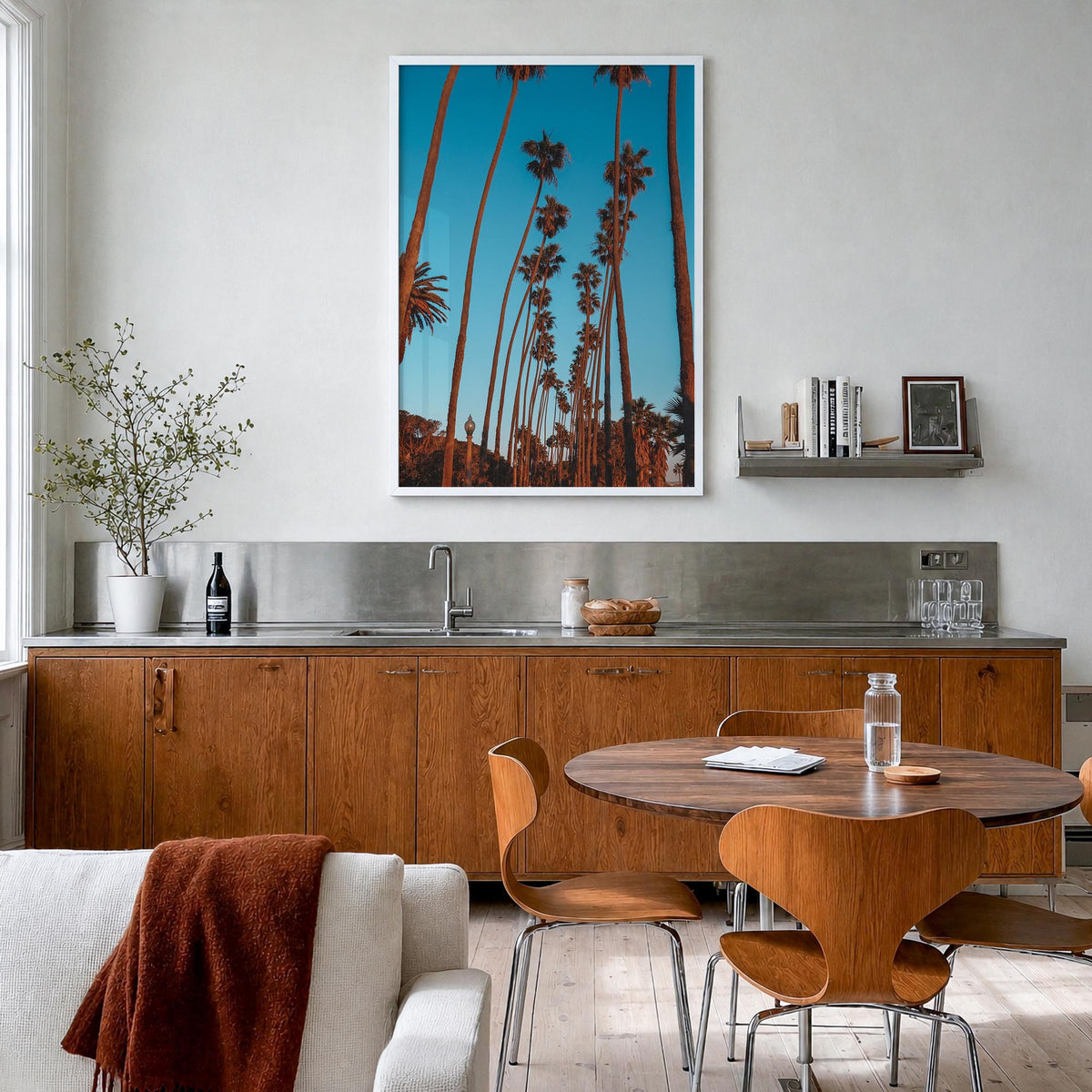 Pacific Palisades no. 2 colorful photo poster of Los Angeles, California – vertical wall art in white wood frame, hanging on