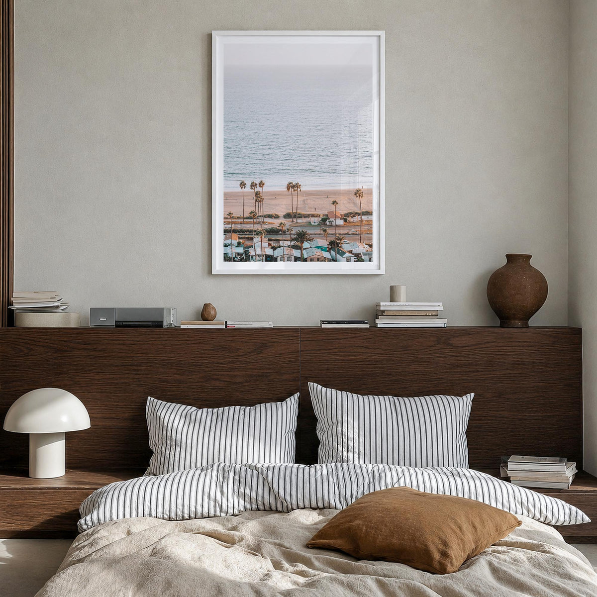 Pacific Palisades no. 3 colorful photo poster of Los Angeles, California – vertical wall art in white wood frame with white b