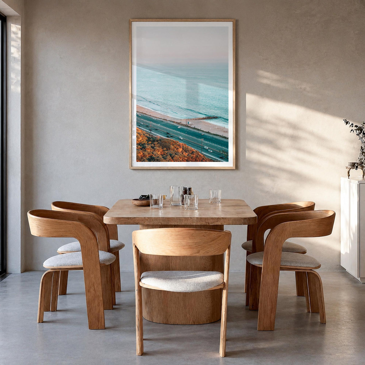 Pacific Palisades no. 4 colorful photo poster of Los Angeles, California – vertical wall art in natural wood frame with white
