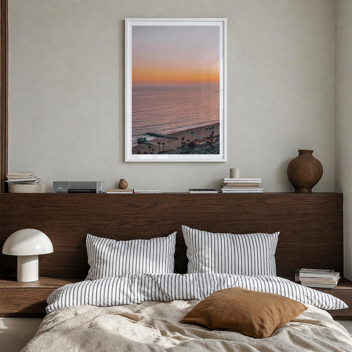 Pacific Palisades no. 5 colorful photo poster of Los Angeles, California – vertical wall art in white wood frame with white b