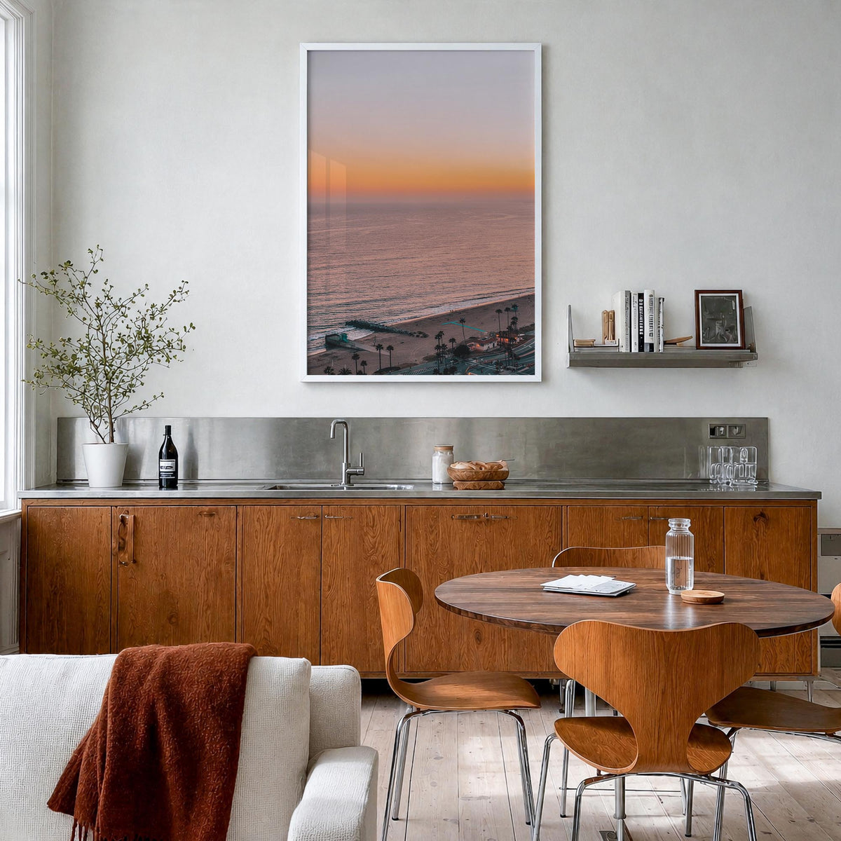 Pacific Palisades no. 5 colorful photo poster of Los Angeles, California – vertical wall art in white wood frame, hanging on