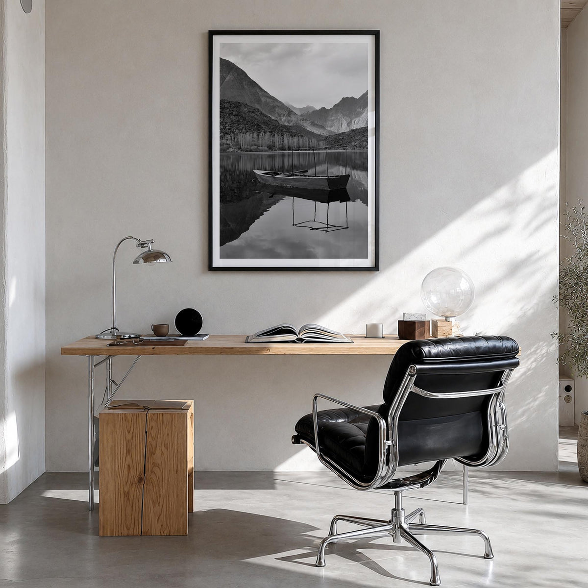 Pakistan black & white photo poster of Asia – vertical wall art in black wood frame with white border, hanging on wall