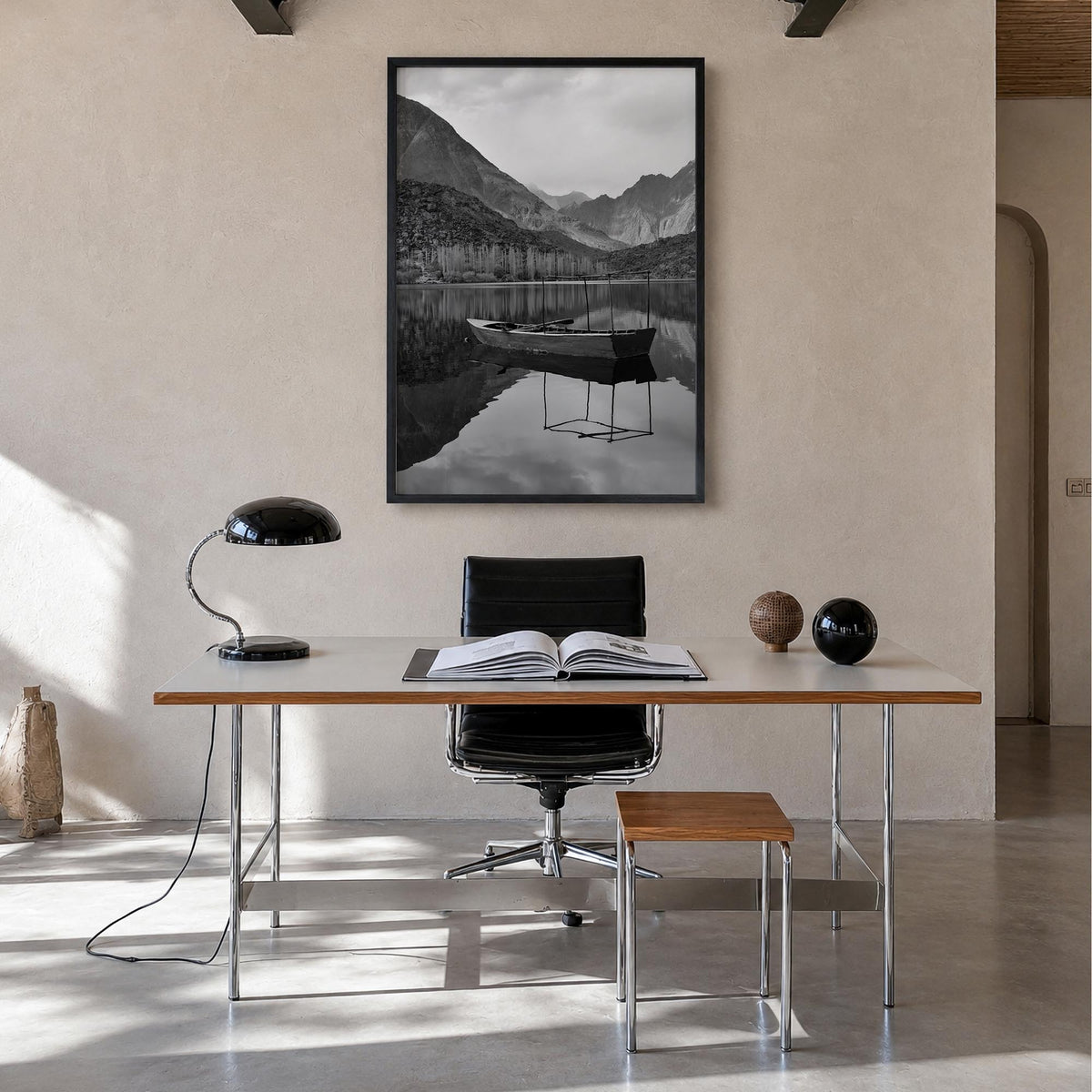 Pakistan black & white photo poster of Asia – vertical wall art in black wood frame, hanging on wall