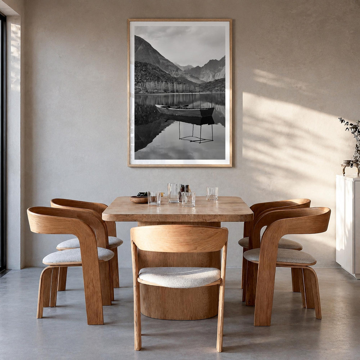 Pakistan black & white photo poster of Asia – vertical wall art in natural wood frame with white border, hanging on wall