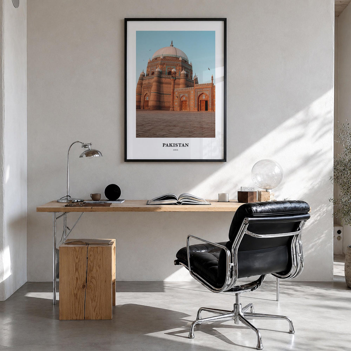 Pakistan colorful classic poster of Asia – vertical wall art in black wood frame, hanging on wall