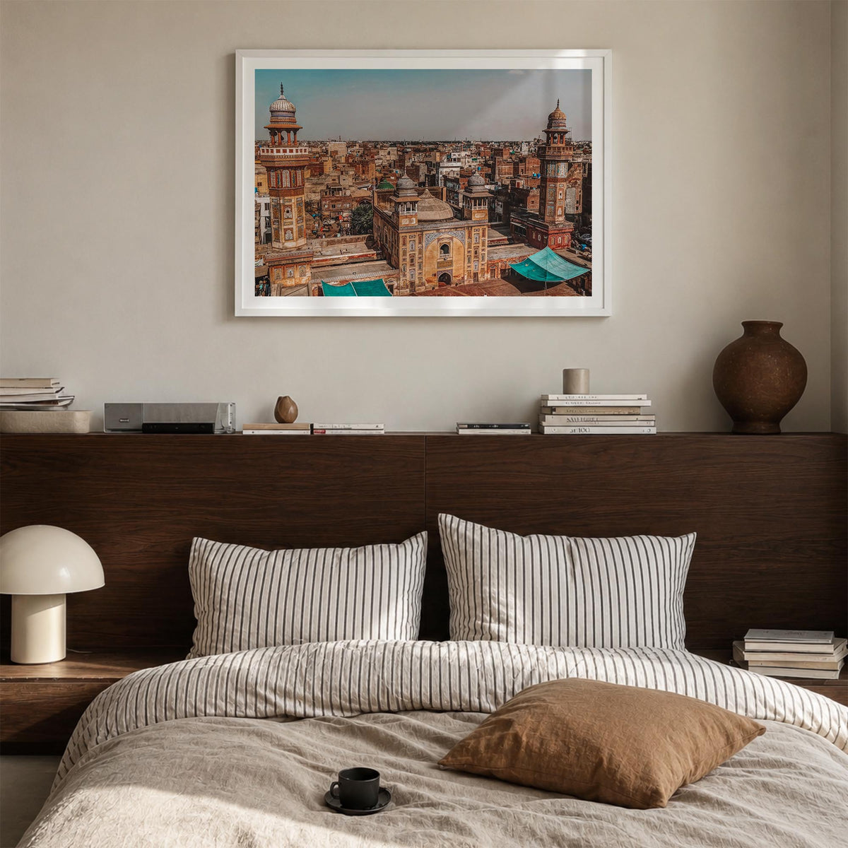 Pakistan colorful photo poster of Asia – horizontal wall art in white wood frame with white border, hanging on wall