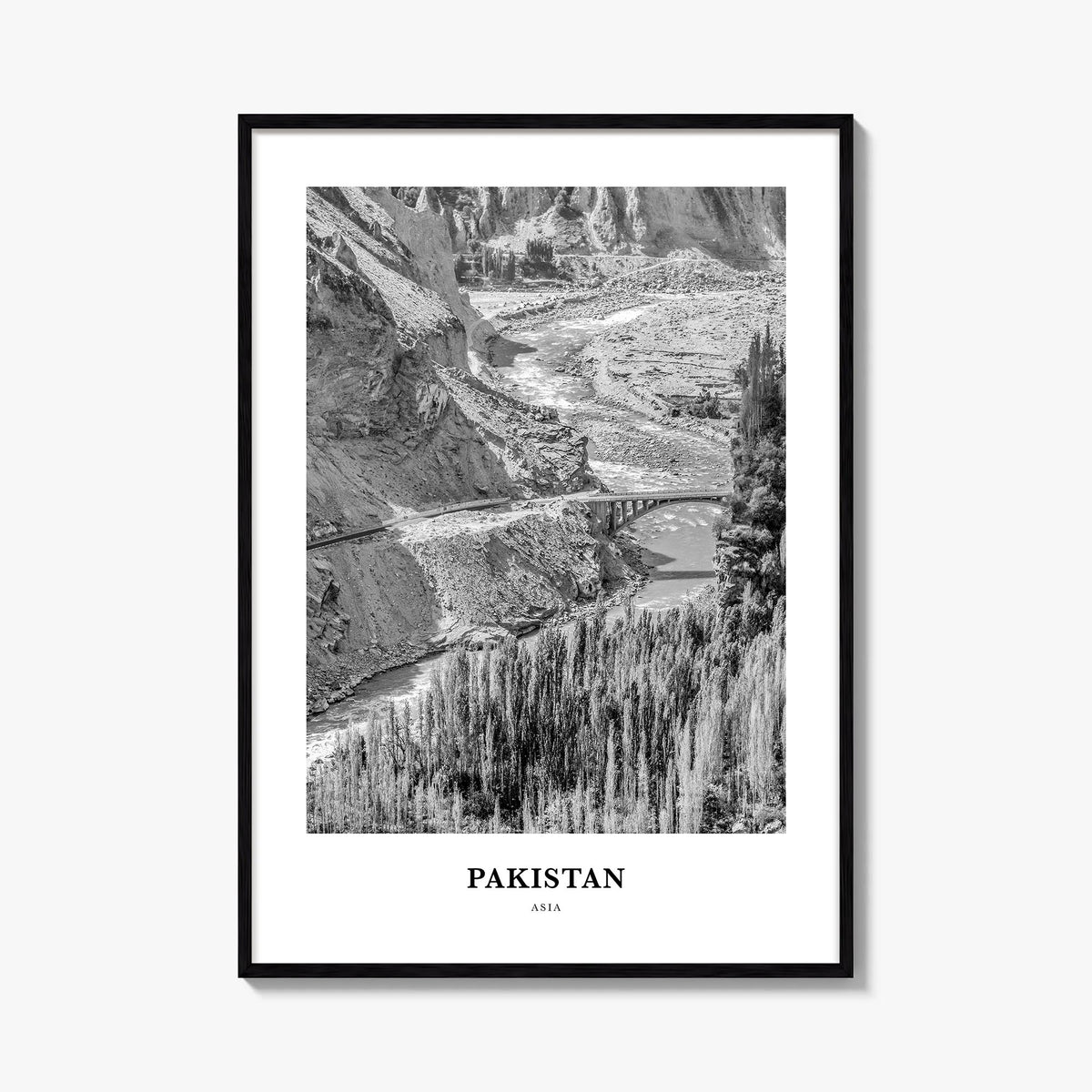 Pakistan no. 1 black & white classic poster of Asia – vertical wall art, unframed print shown in interior mockup