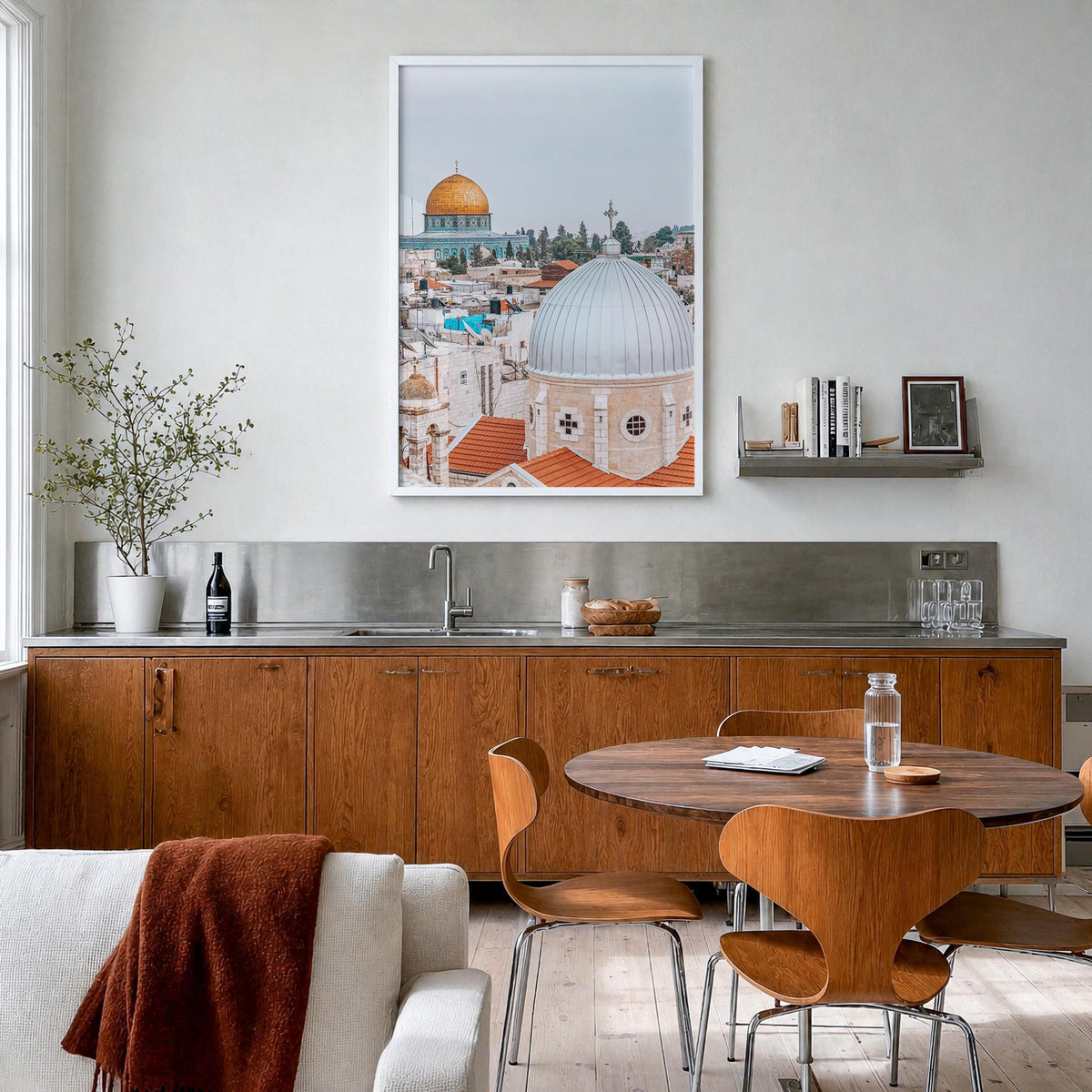 Palestine colorful photo poster of Middle East – vertical wall art in white wood frame, hanging on wall