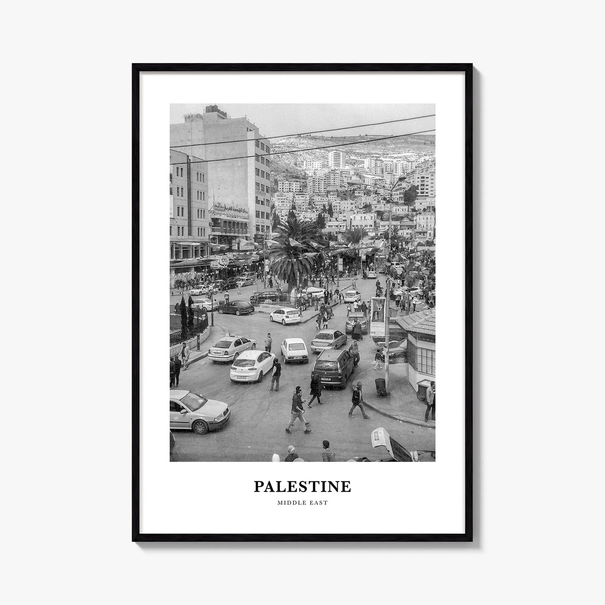 Palestine no. 1 black & white classic poster of Middle East – vertical wall art, unframed print shown in interior mockup