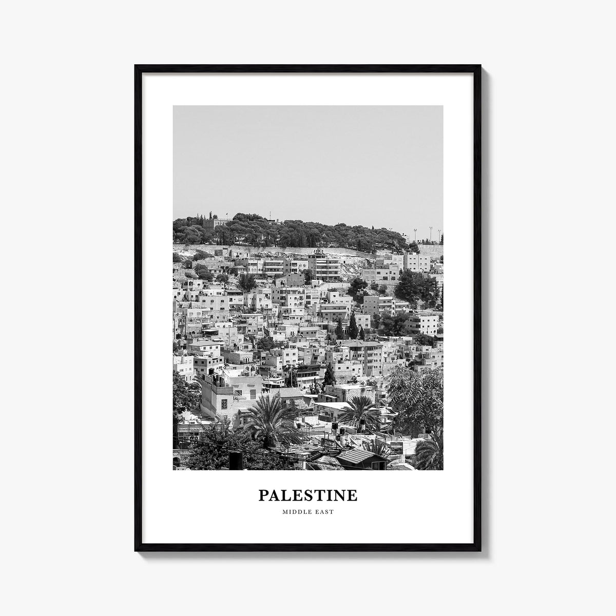 Palestine no. 2 black & white classic poster of Middle East – vertical wall art, unframed print shown in interior mockup