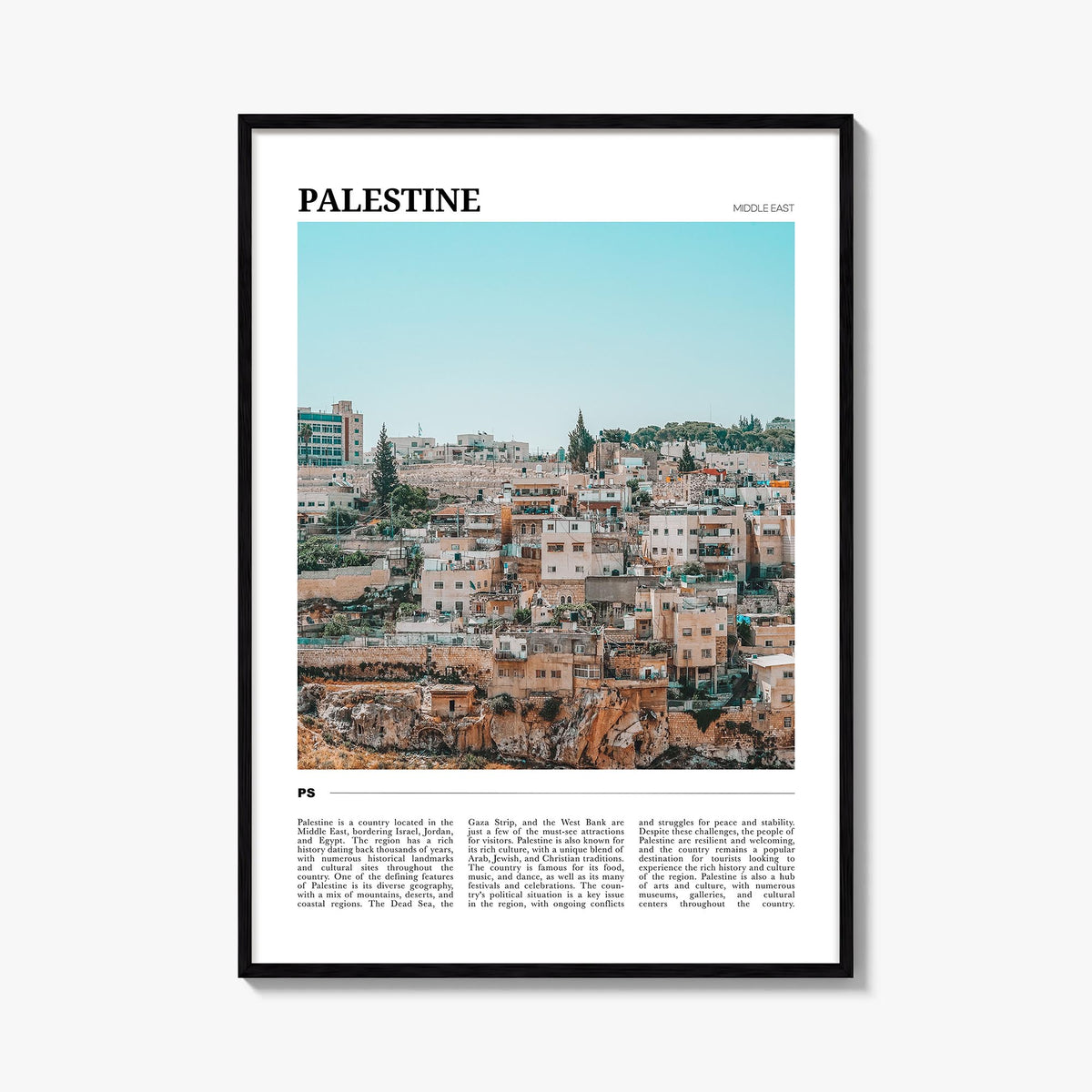 Palestine no. 3 colorful travel poster of Middle East – vertical wall art, unframed print shown in interior mockup