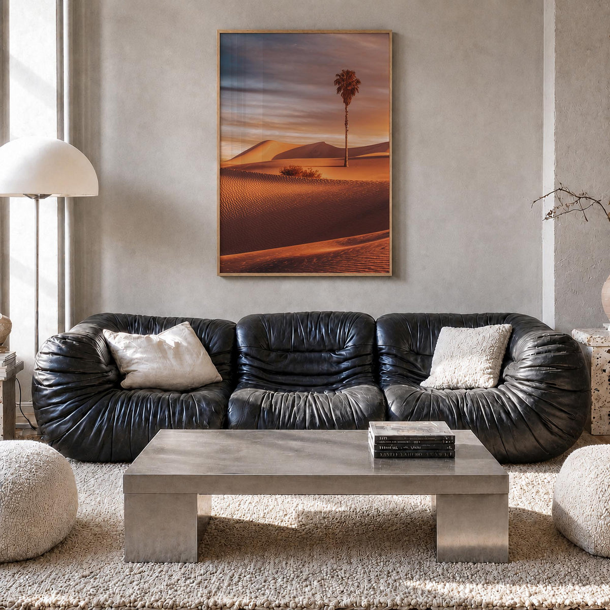 Palm Desert colorful photo poster of California, USA – vertical wall art in natural wood frame, hanging on wall