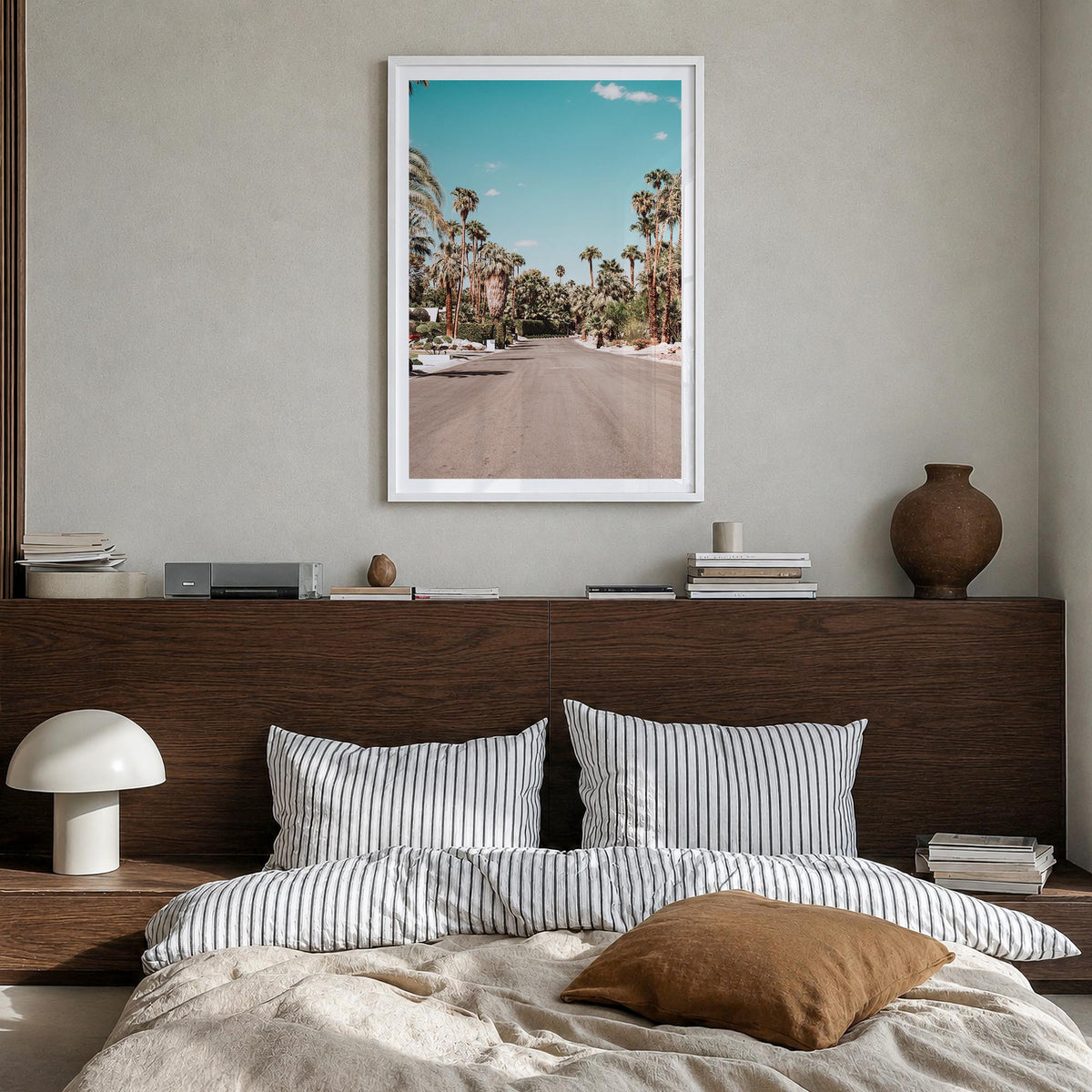 Palm Springs no. 1 colorful photo poster of California, USA – vertical wall art in white wood frame with white border, hangin