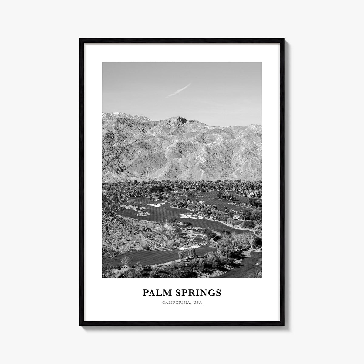 Palm Springs no. 2 black & white classic poster of California, USA – vertical wall art, unframed print shown in interior mock