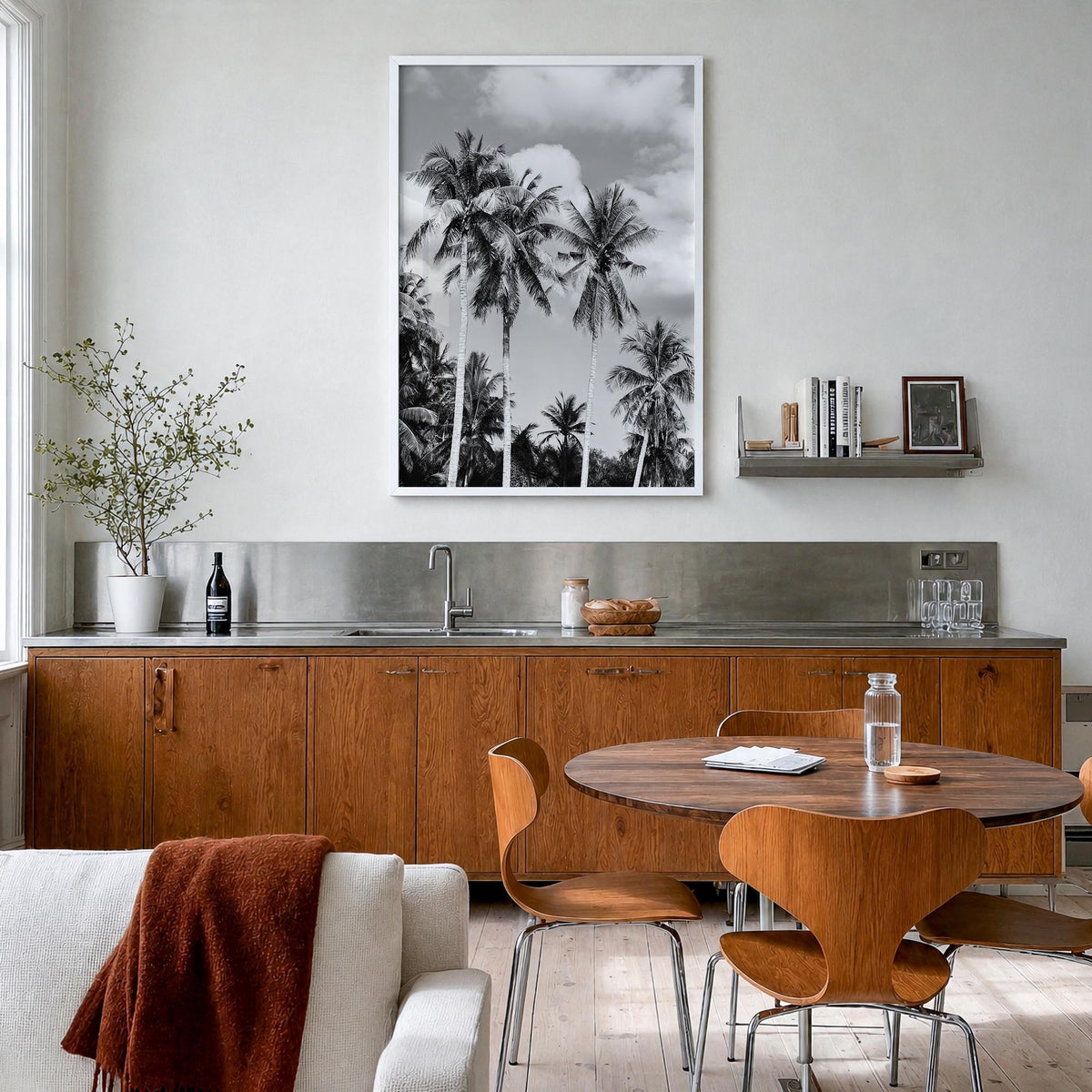 Palm Springs no. 2 black & white photo poster of California, USA – vertical wall art in white wood frame, hanging on wall