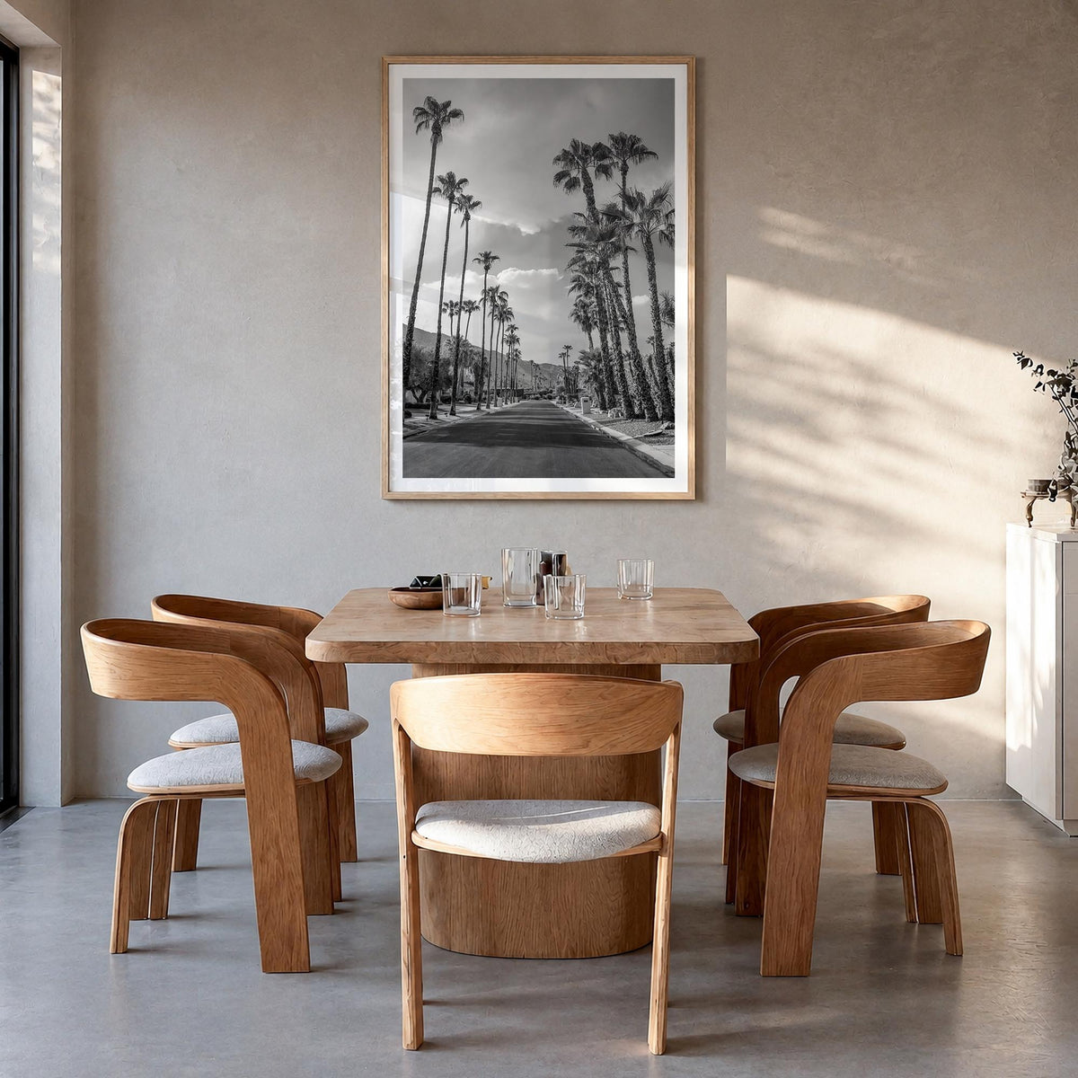 Palm Springs no. 3 black & white photo poster of California, USA – vertical wall art in natural wood frame with white border,