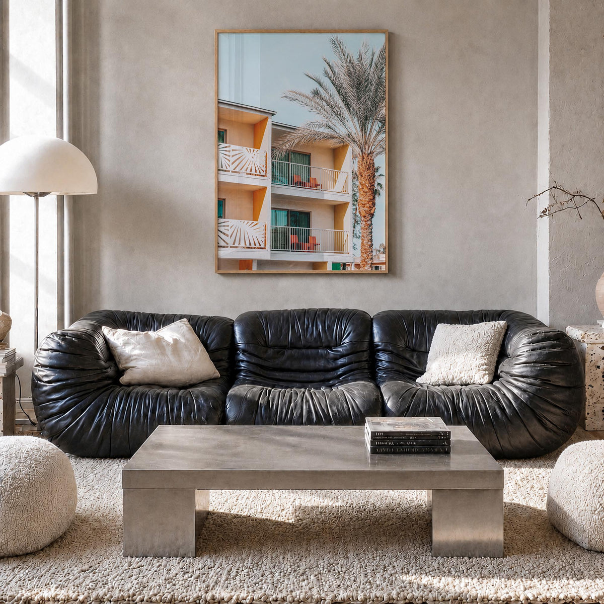 Palm Springs no. 3 colorful photo poster of California, USA – vertical wall art in natural wood frame, hanging on wall