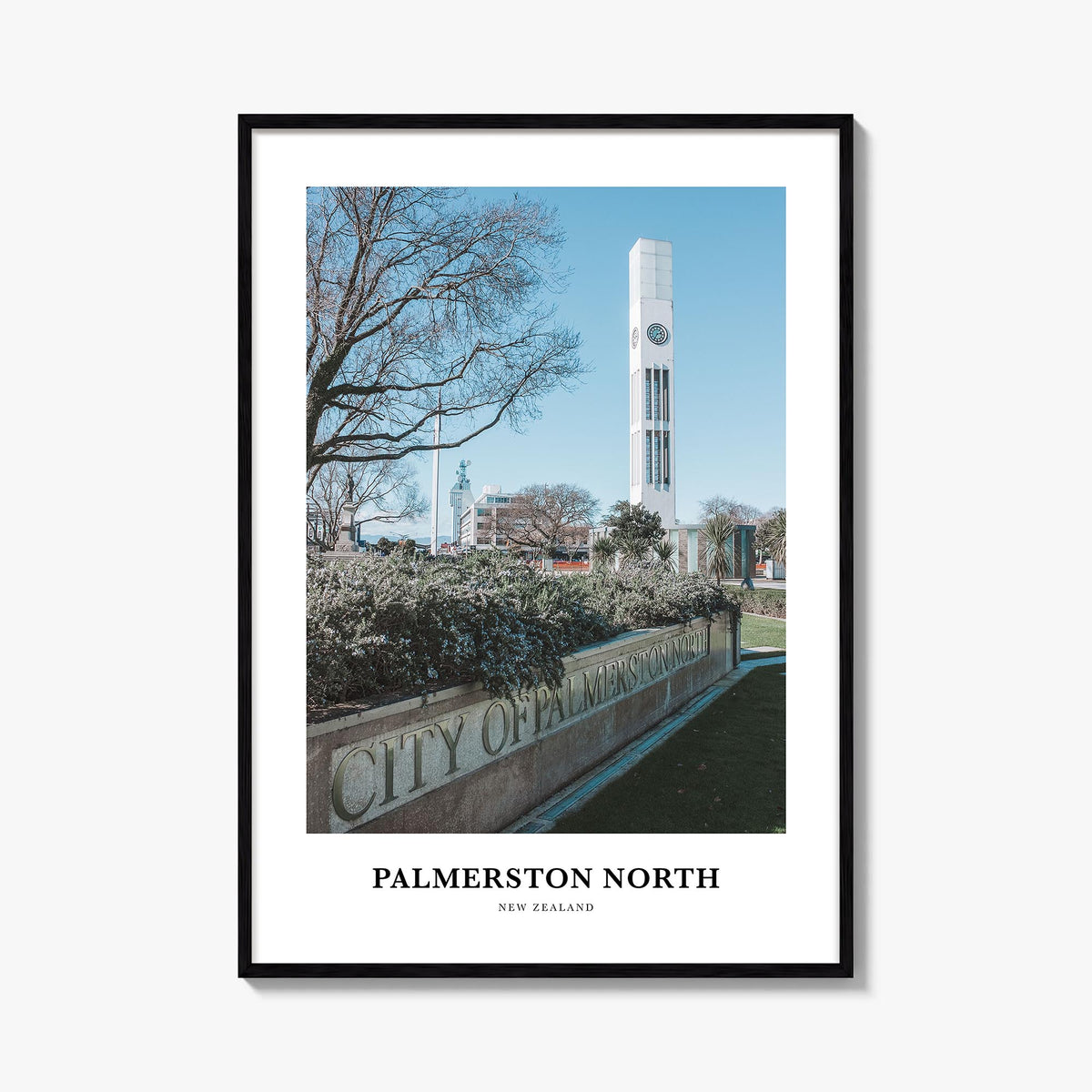 Palmerston North colorful classic poster of New Zealand – vertical wall art, unframed print shown in interior mockup