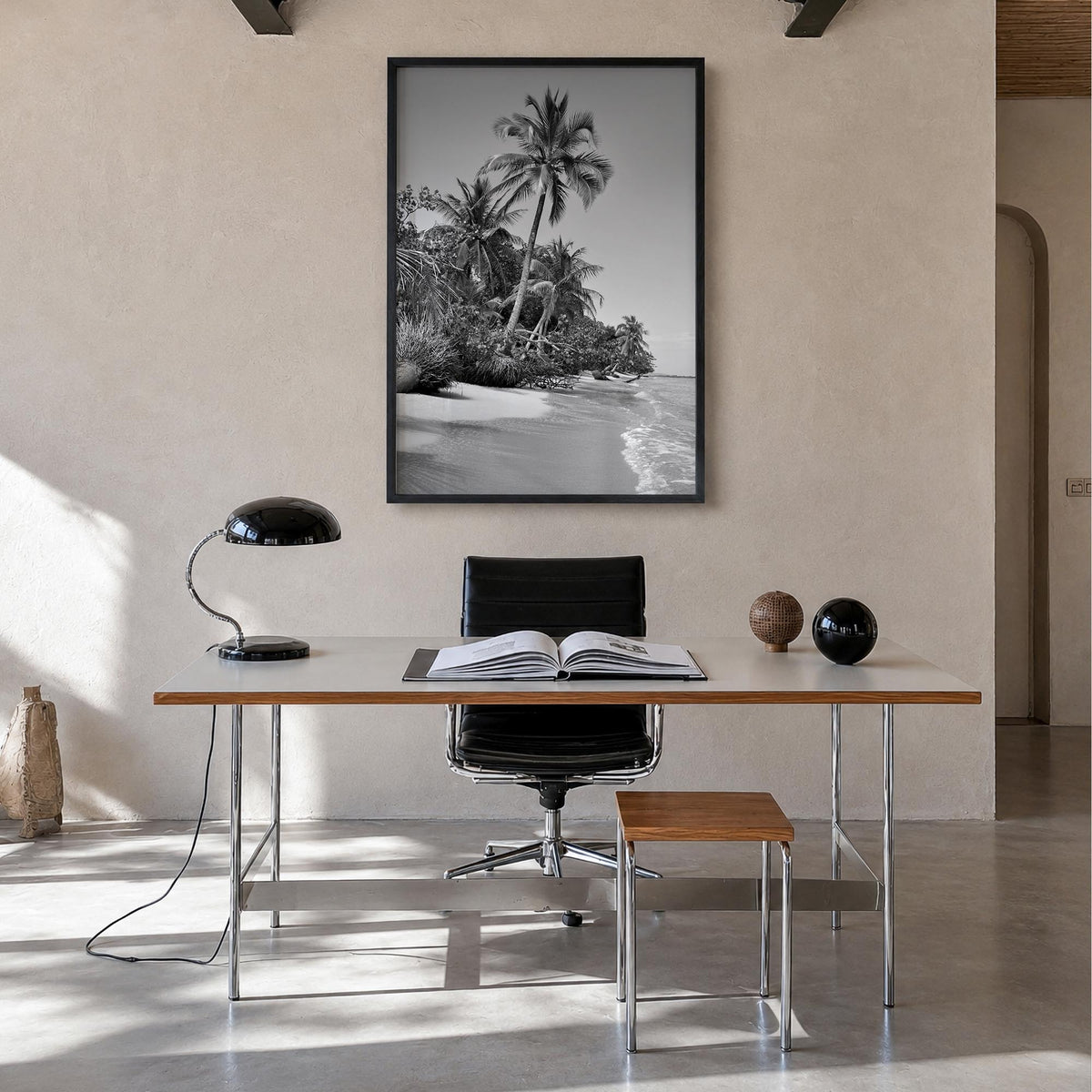 Panama black & white photo poster of Central America – vertical wall art in black wood frame, hanging on wall