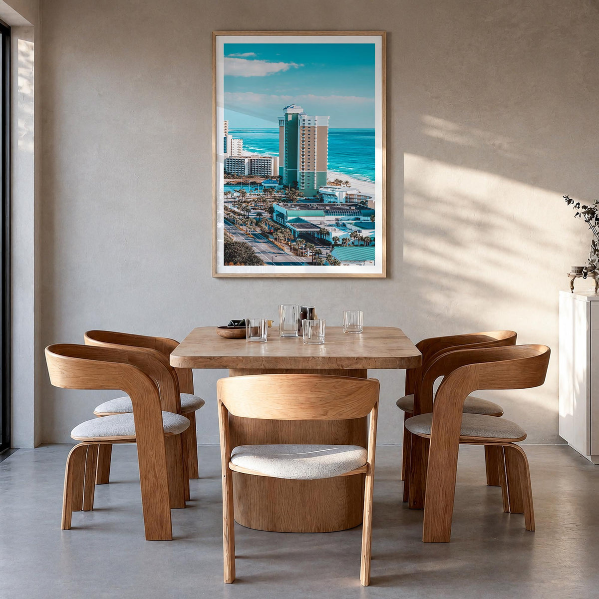 Panama City, Florida colorful photo poster of Florida, USA – vertical wall art in natural wood frame with white border, hangi