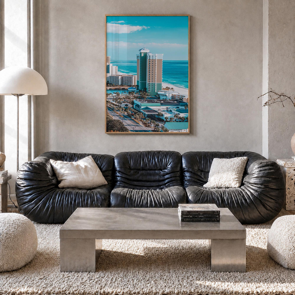 Panama City, Florida colorful photo poster of Florida, USA – vertical wall art in natural wood frame, hanging on wall
