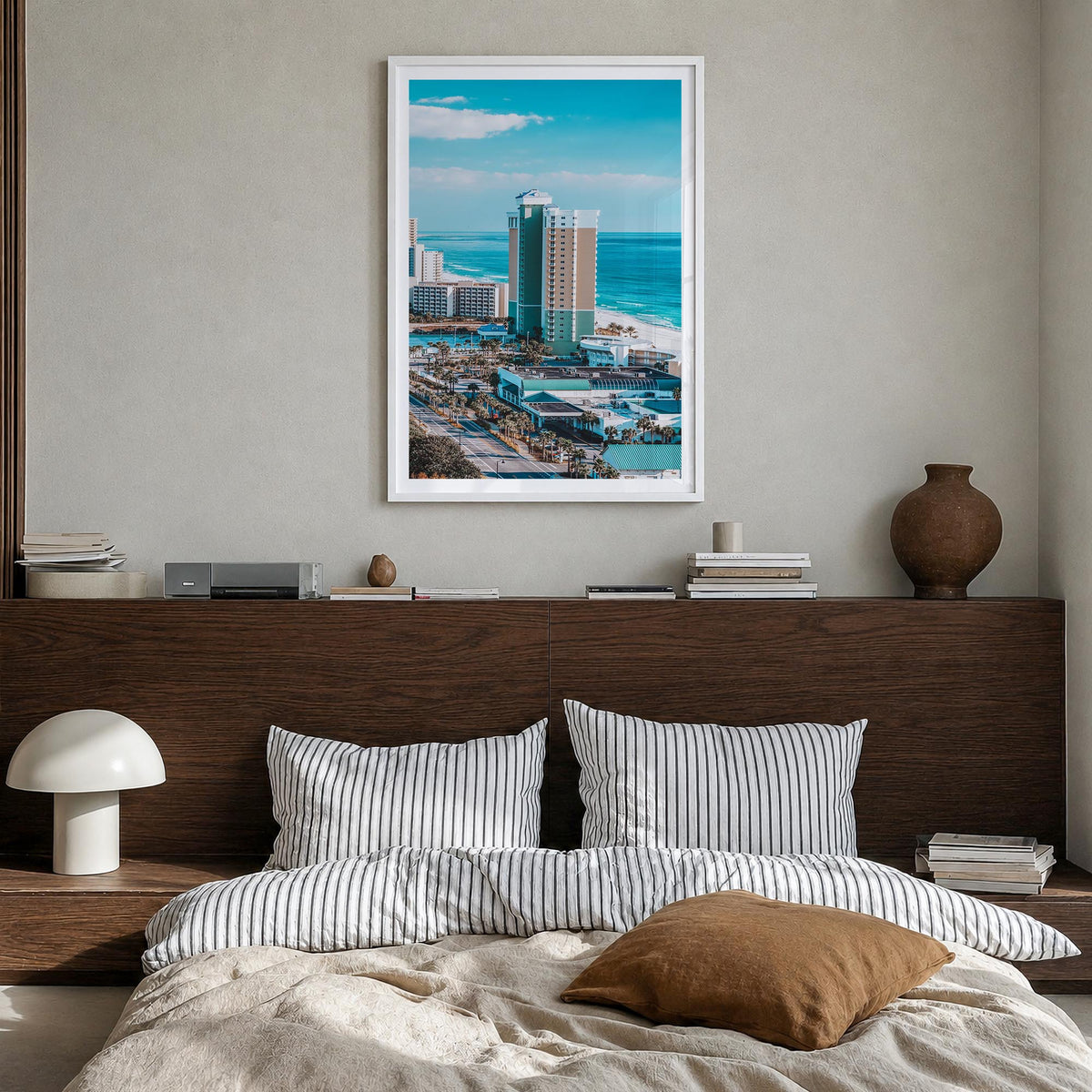 Panama City, Florida colorful photo poster of Florida, USA – vertical wall art in white wood frame with white border, hanging