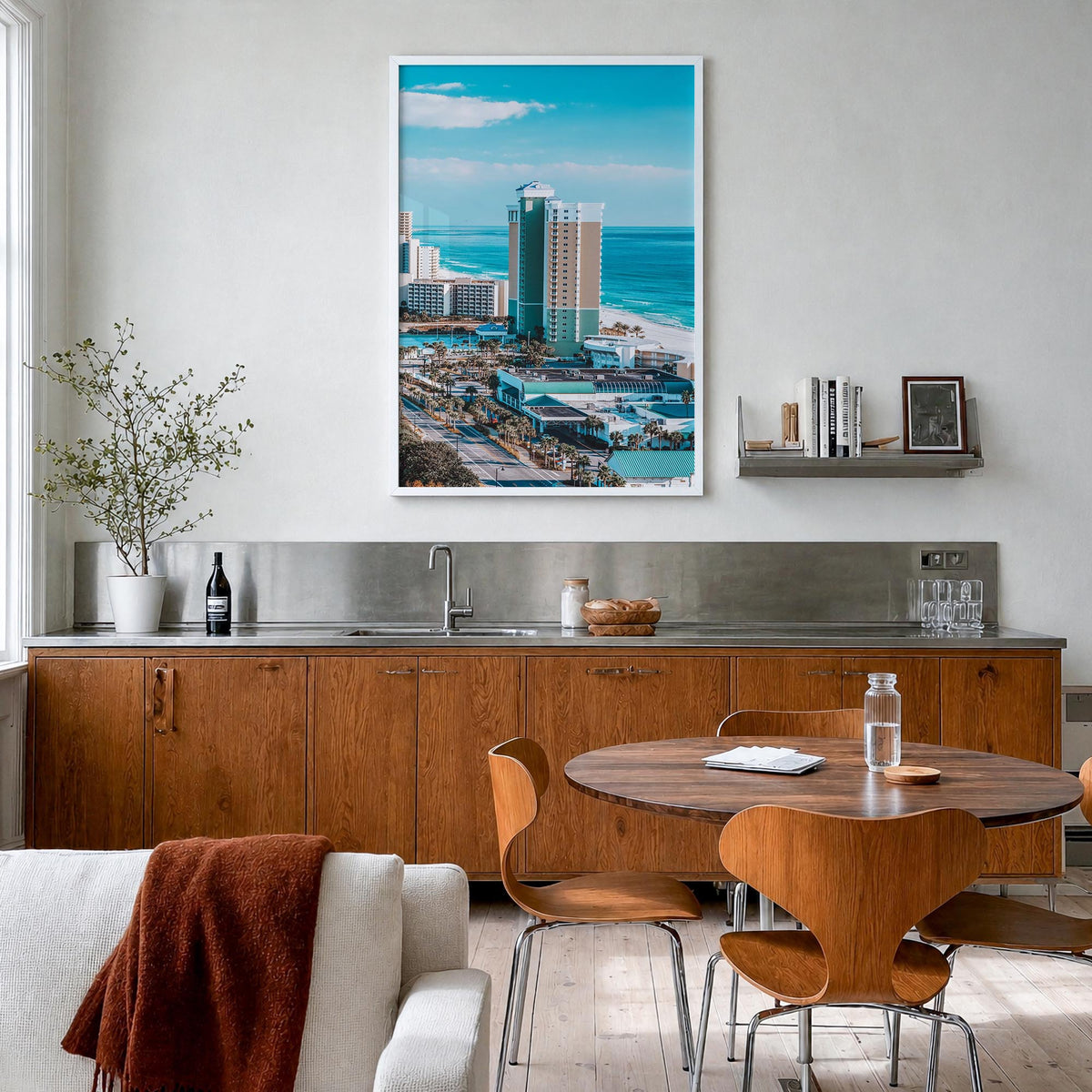 Panama City, Florida colorful photo poster of Florida, USA – vertical wall art in white wood frame, hanging on wall