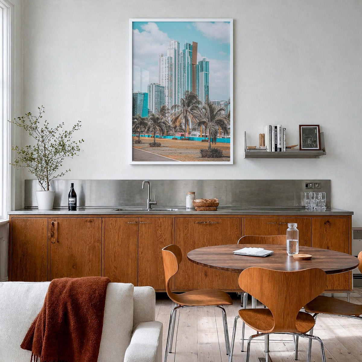 Panama City, Panama colorful photo poster of Panama – vertical wall art in white wood frame, hanging on wall