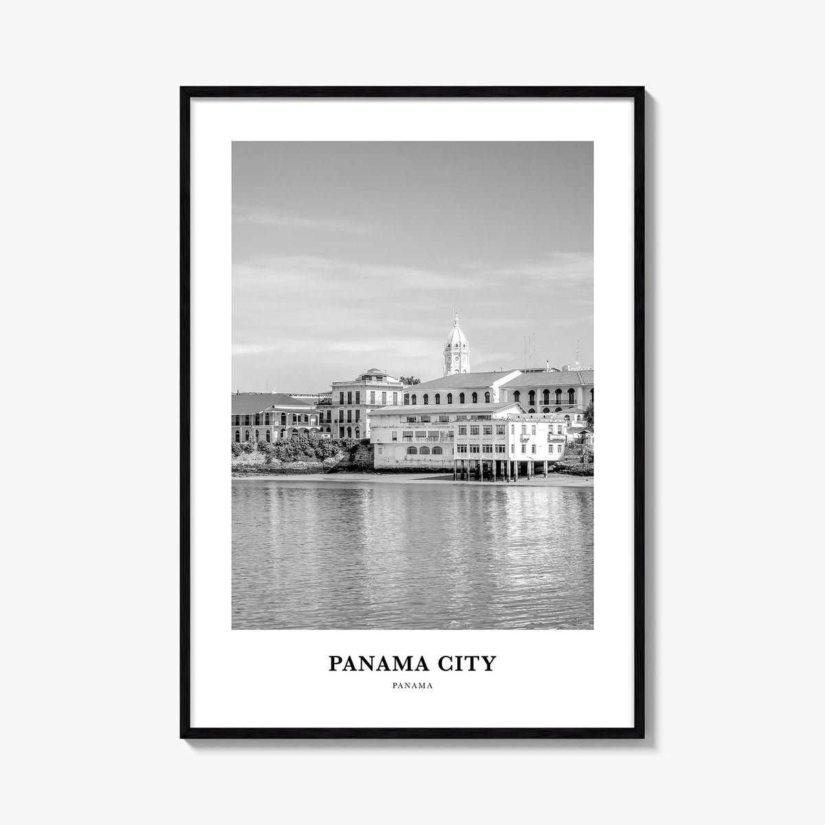 Panama City, Panama no. 1 black & white classic poster of Panama – vertical wall art, unframed print shown in interior mockup