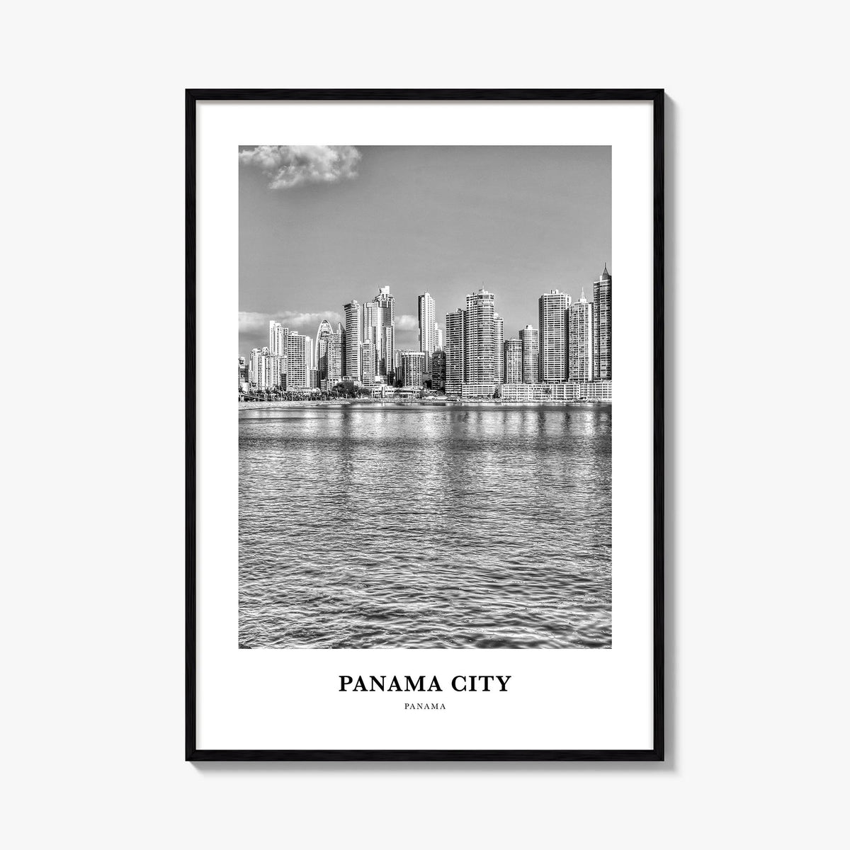 Panama City, Panama no. 2 black & white classic poster of Panama – vertical wall art, unframed print shown in interior mockup