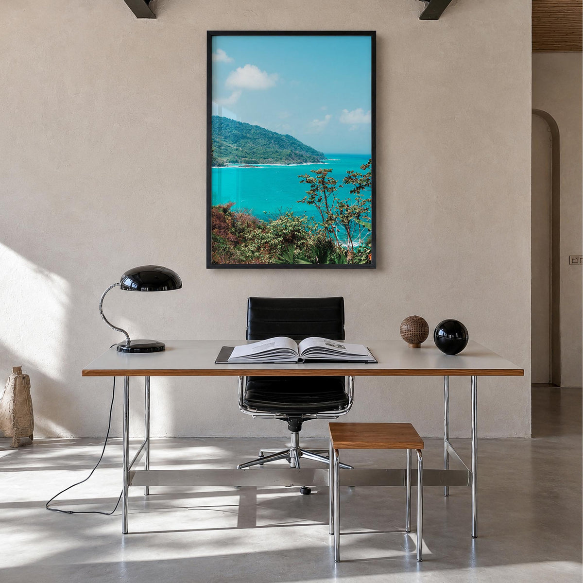 Panama colorful photo poster of Central America – vertical wall art in black wood frame, hanging on wall