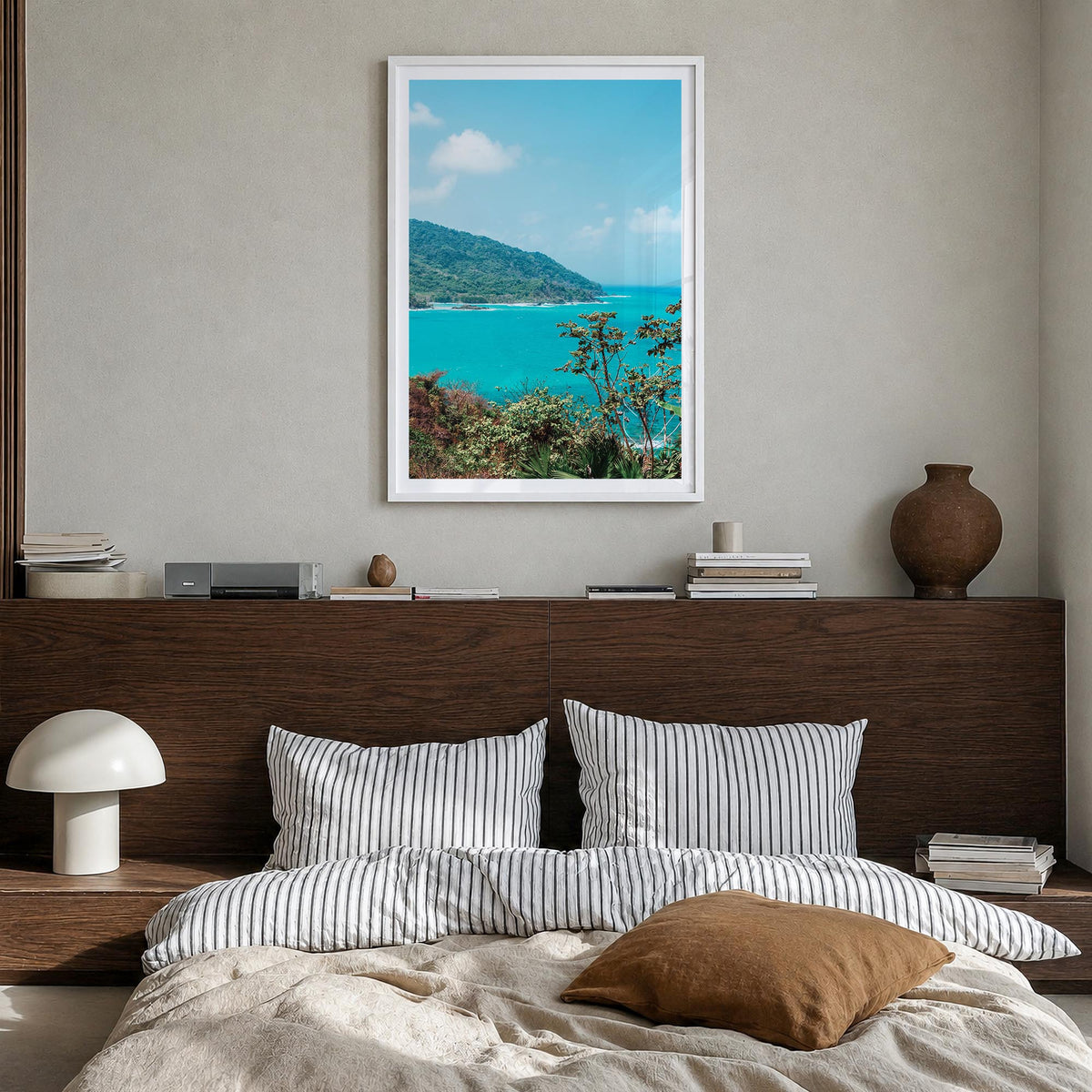 Panama colorful photo poster of Central America – vertical wall art in white wood frame with white border, hanging on wall