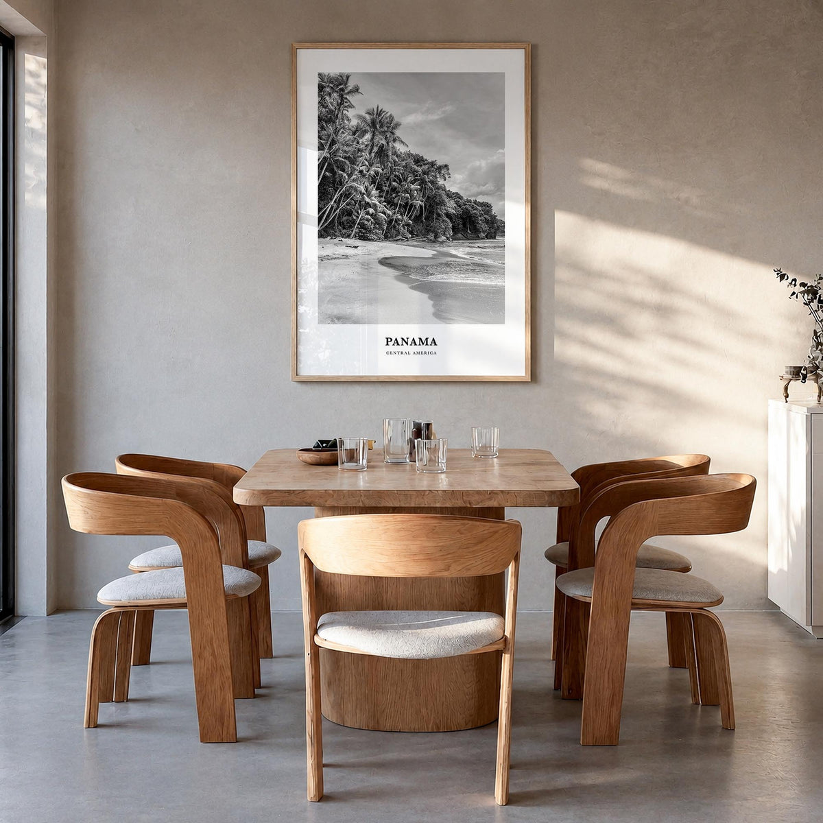 Panama no. 1 black & white classic poster of Central America – vertical wall art in natural wood frame, hanging on wall
