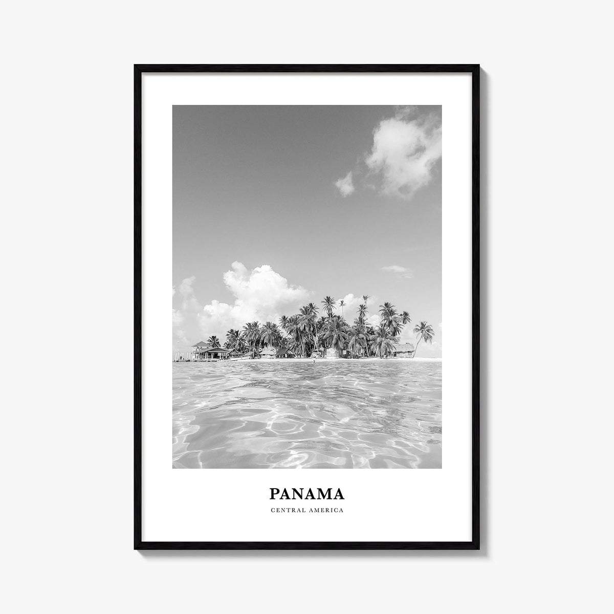 Panama no. 3 black & white classic poster of Central America – vertical wall art, unframed print shown in interior mockup