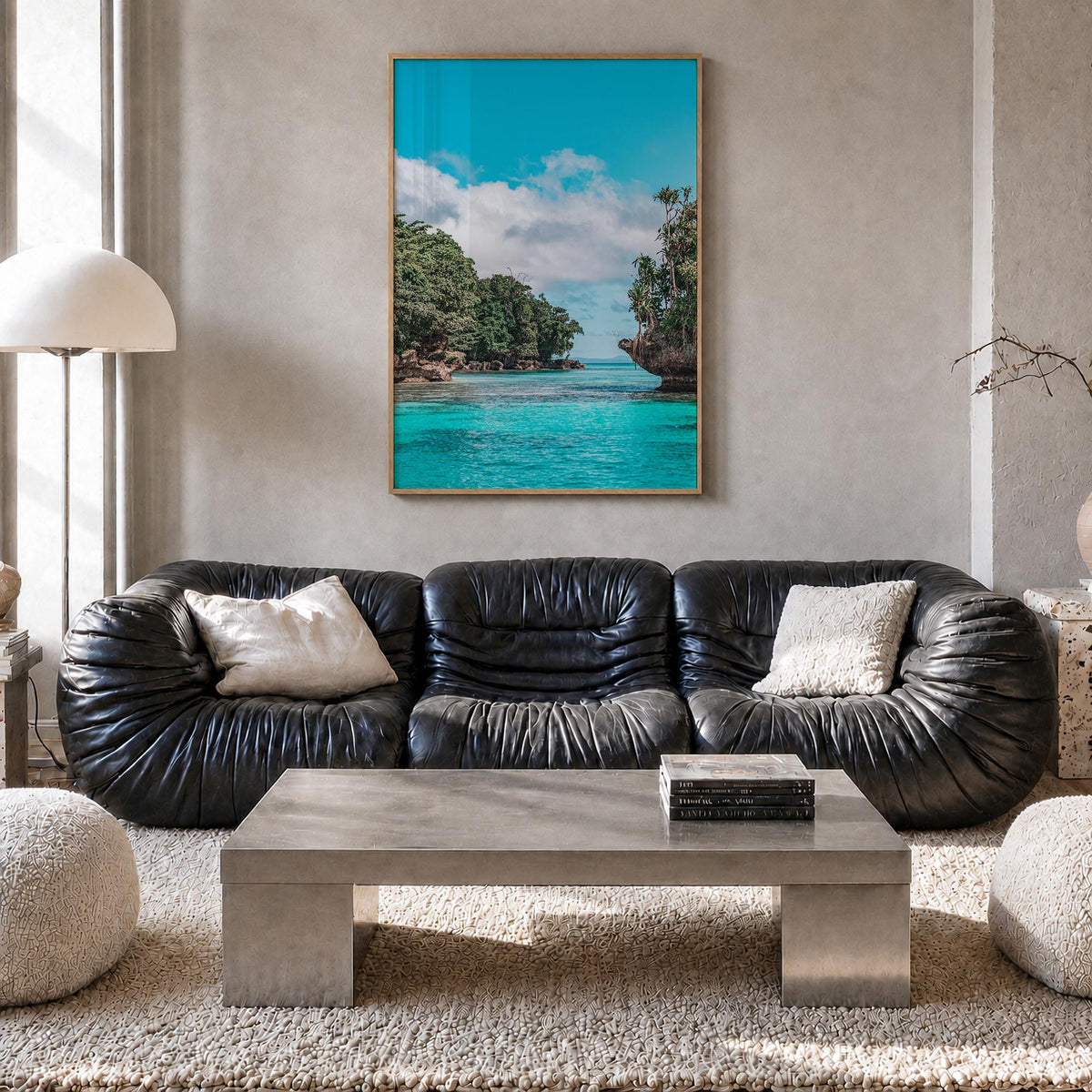 Papua New Guinea colorful photo poster of Oceania – vertical wall art in natural wood frame, hanging on wall