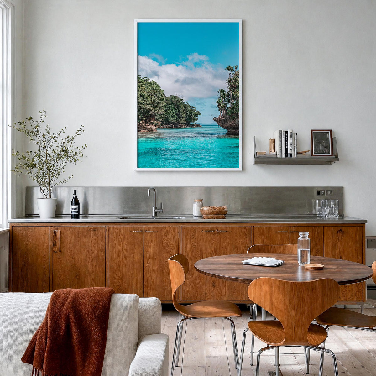 Papua New Guinea colorful photo poster of Oceania – vertical wall art in white wood frame, hanging on wall