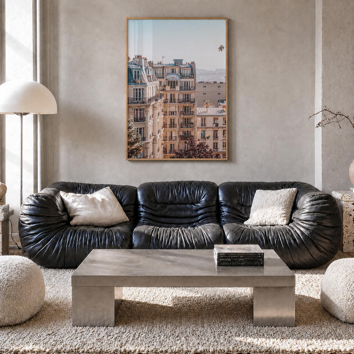 Paris no. 2 colorful photo poster of France – vertical wall art in natural wood frame, hanging on wall